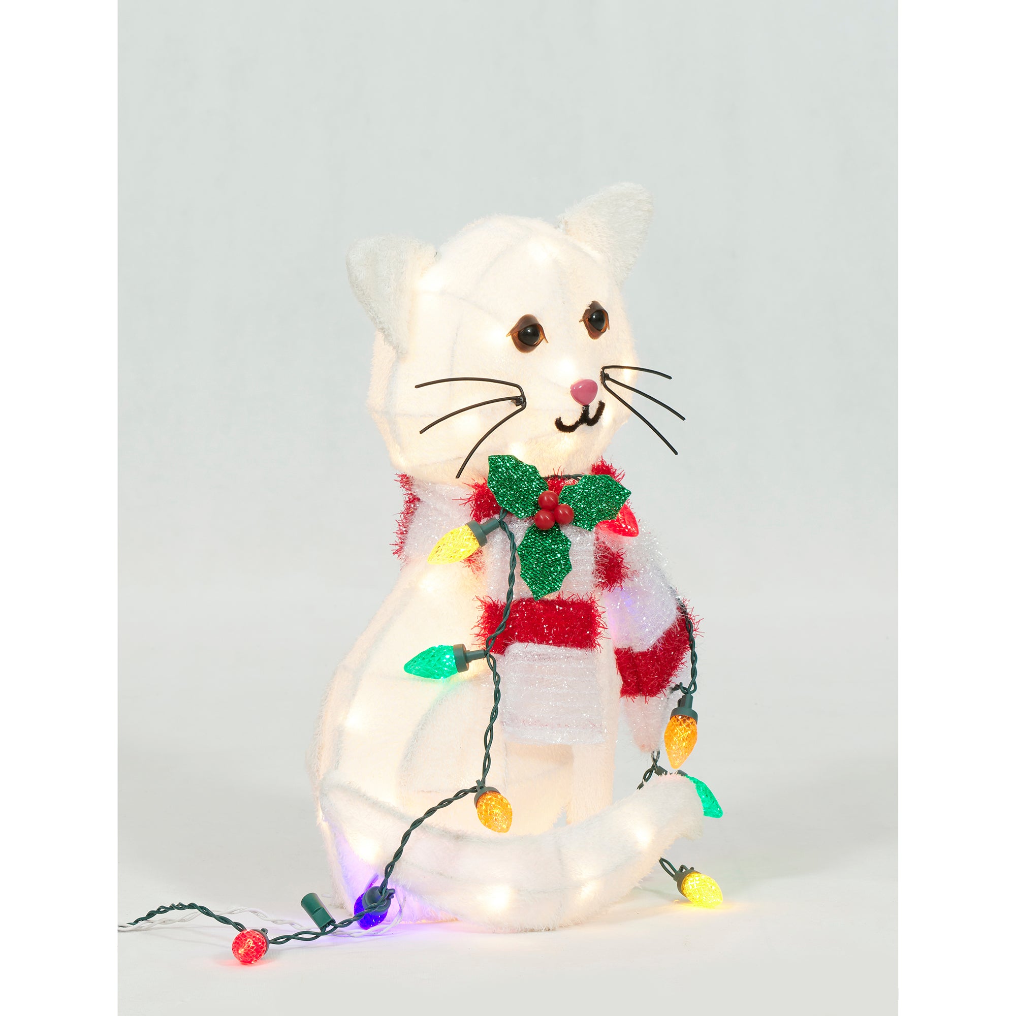 Everstar 20in  Plush Cat With Led String Lights Sculpture, White