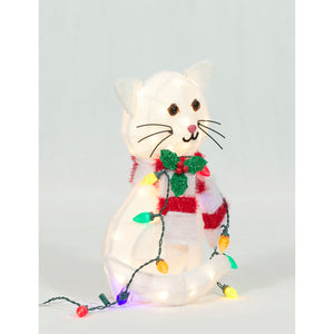 Everstar 20in  Plush Cat With Led String Lights Sculpture, White