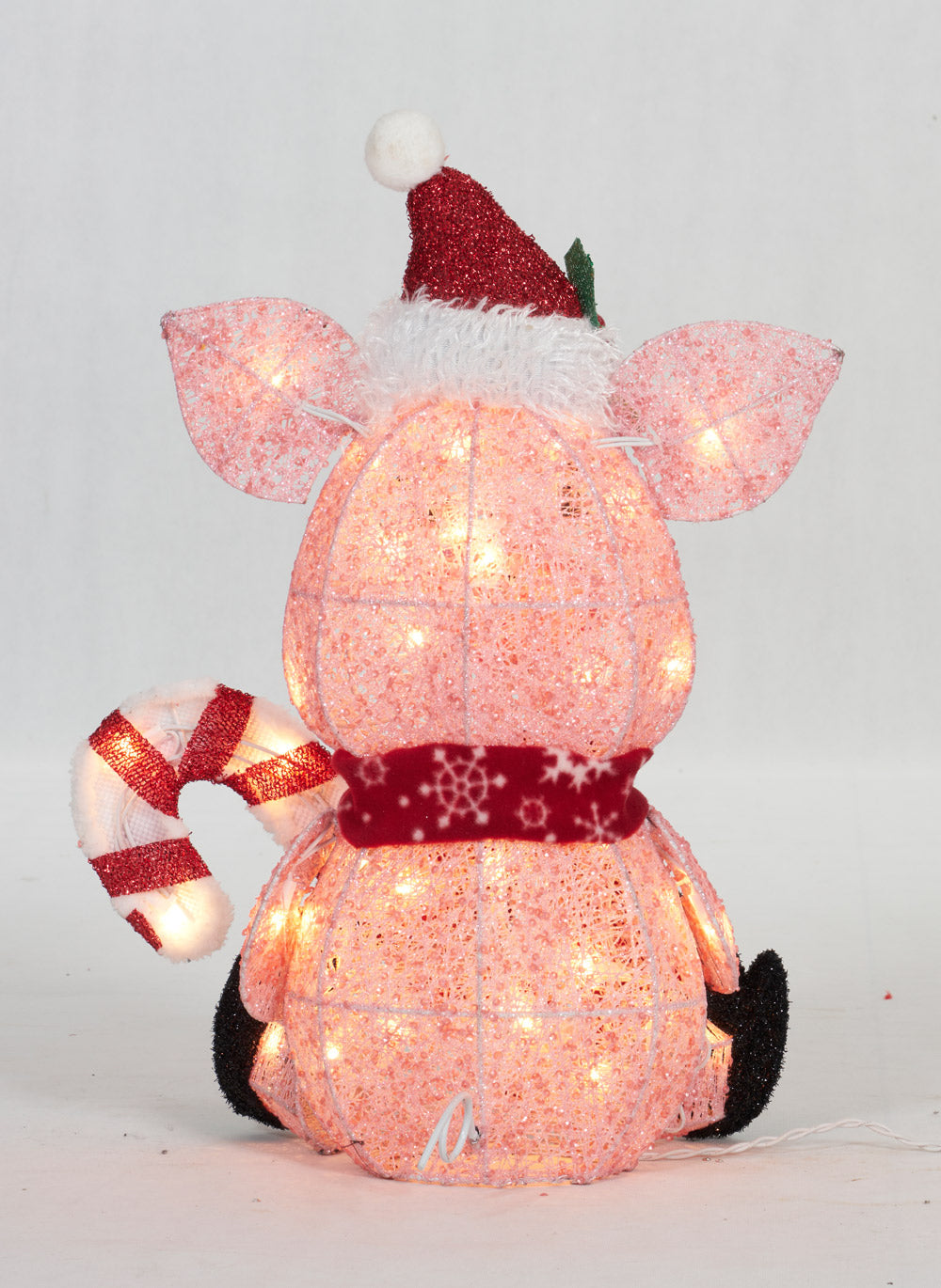 20" UL Glittering Thread Pig With Candy Cane Sculpture