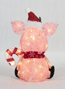 20" UL Glittering Thread Pig With Candy Cane Sculpture