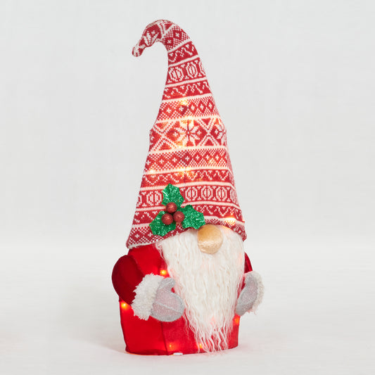 22-Inch Plush Gnome With Red Hat Sculpture Christmas Décor
