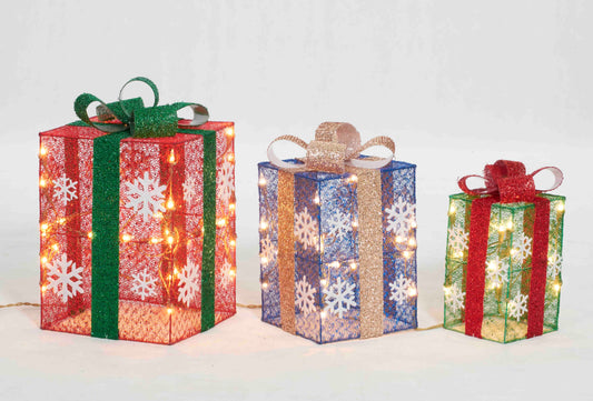 Set of 3 Multi Gift Box Sculpture Christmas Décor image 2