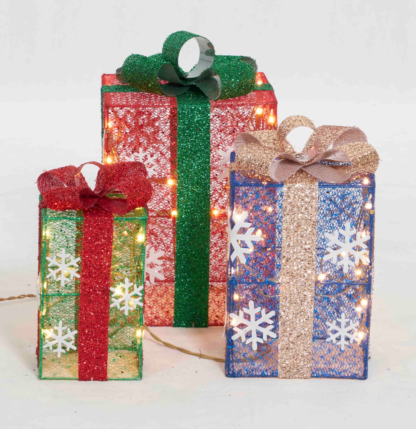 Set of 3 Multi Gift Box Sculpture Christmas Décor image 4