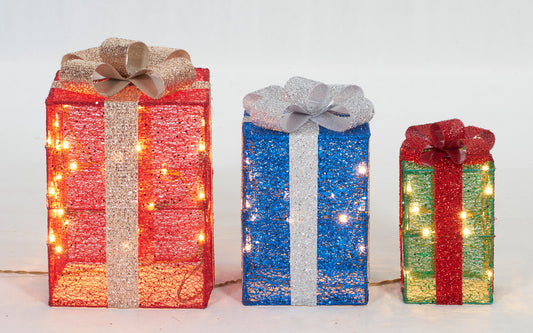 Set of 3 Gift Box Sculpture Christmas Décor