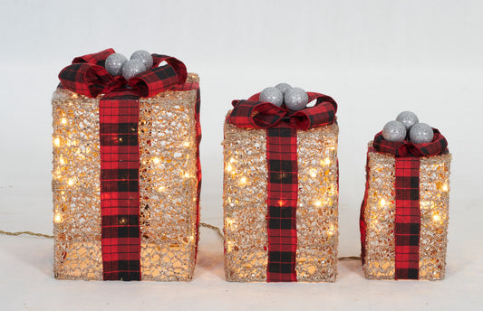 Set of 3 Gift Box Sculpture Christmas Décor