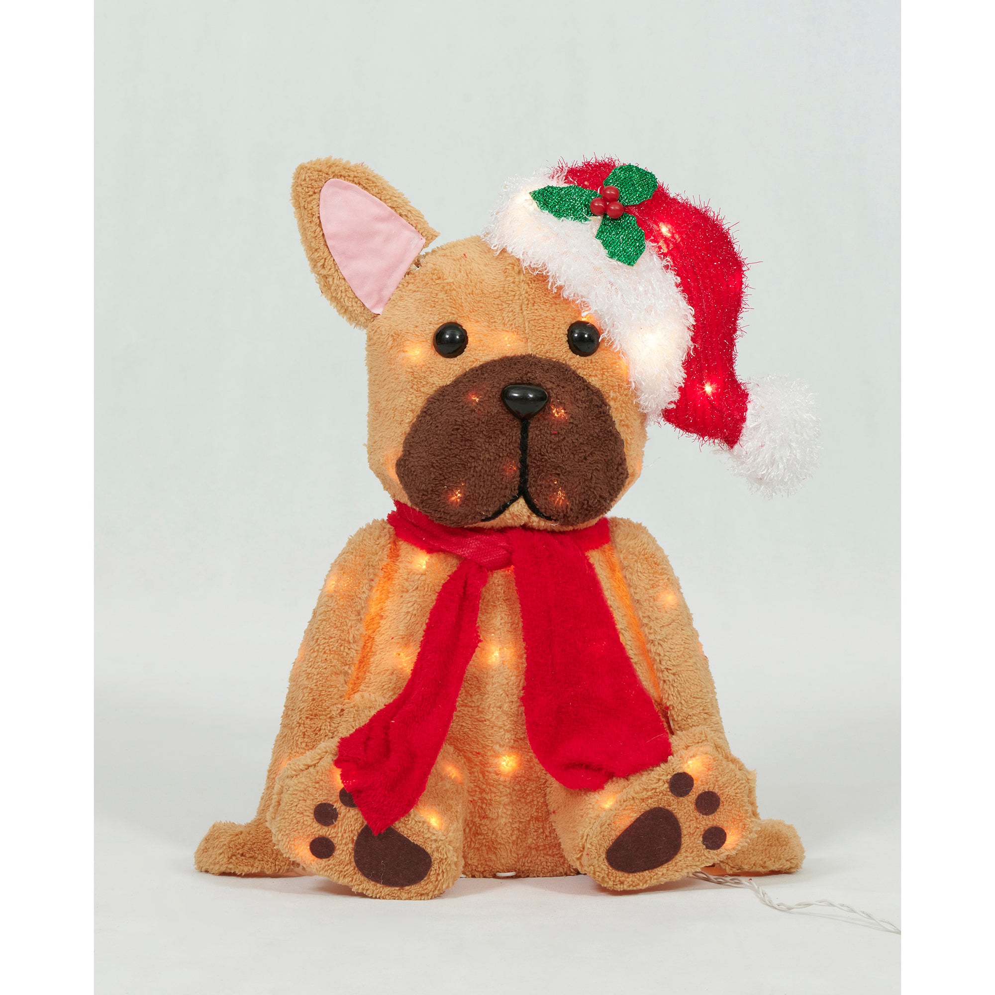 Everstar 22in Plush Sitting Bulldog With Hat Sculpture, Brown
