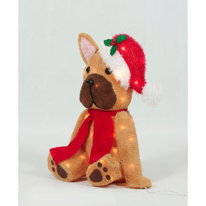 Everstar 22in Plush Sitting Bulldog With Hat Sculpture, Brown