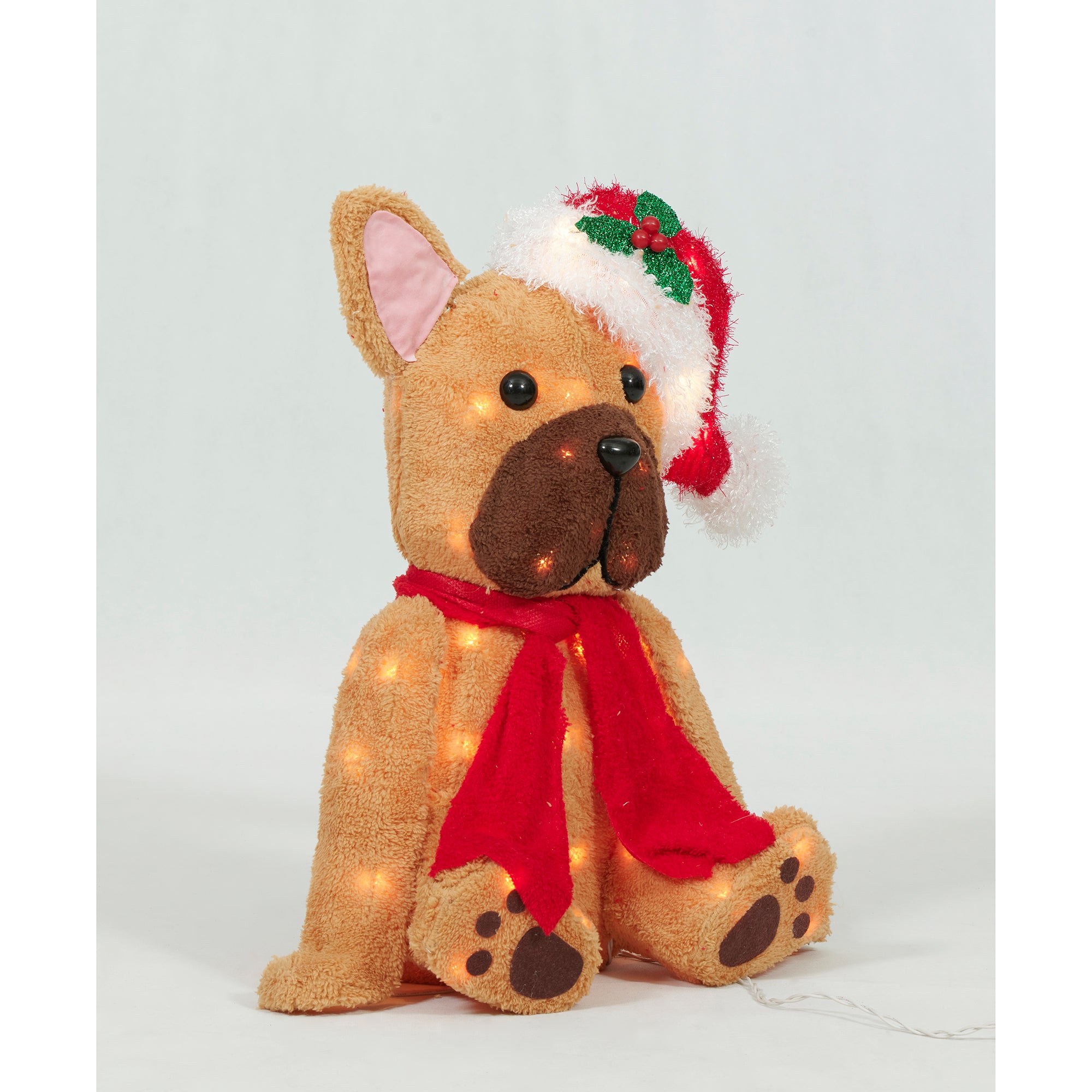 Everstar 22in Plush Sitting Bulldog With Hat Sculpture, Brown