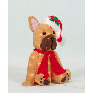 Everstar 22in Plush Sitting Bulldog With Hat Sculpture, Brown