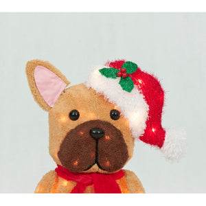 Everstar 22in Plush Sitting Bulldog With Hat Sculpture, Brown