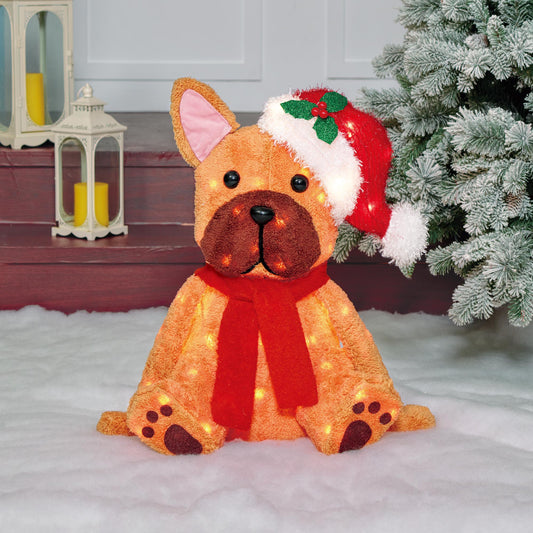 22-Inch Plush Sitting Bulldog With Hat Sculpture Christmas Décor image 2