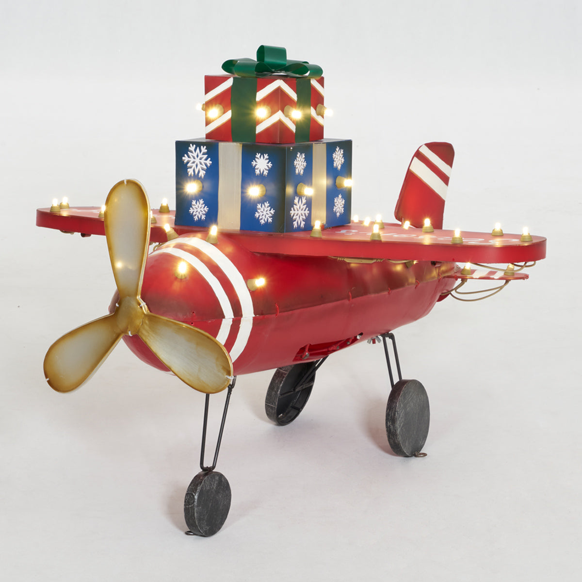 28.5-Inch Plane With Gift Box Sculpture Christmas Décor