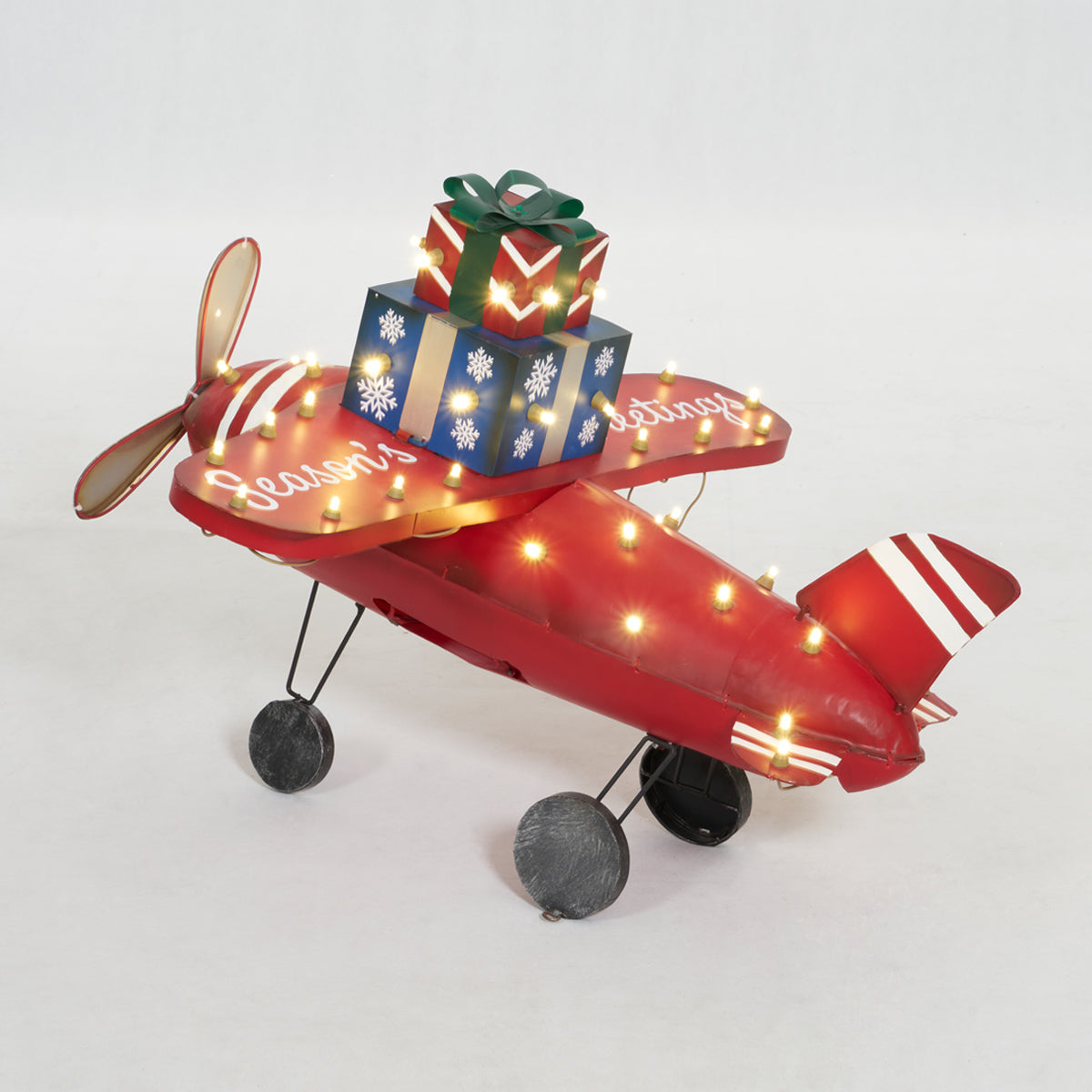 Everstar 28.5" UL PLANE WITH GIFT BOX SCULPTURE, Red