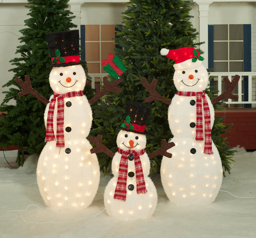 Set of 3 Fluffy Snowman Family Sculpture Christmas Décor image 6
