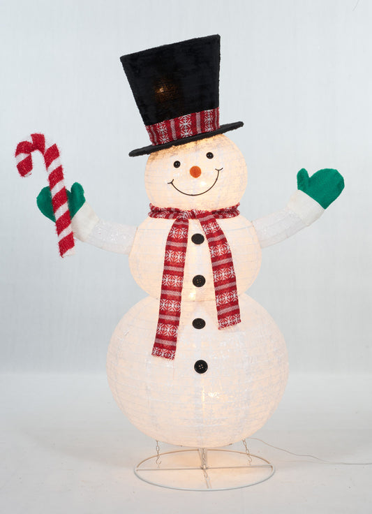 60-Inch Pop-Up Snowman With Candy Cane Sculpture Christmas Décor