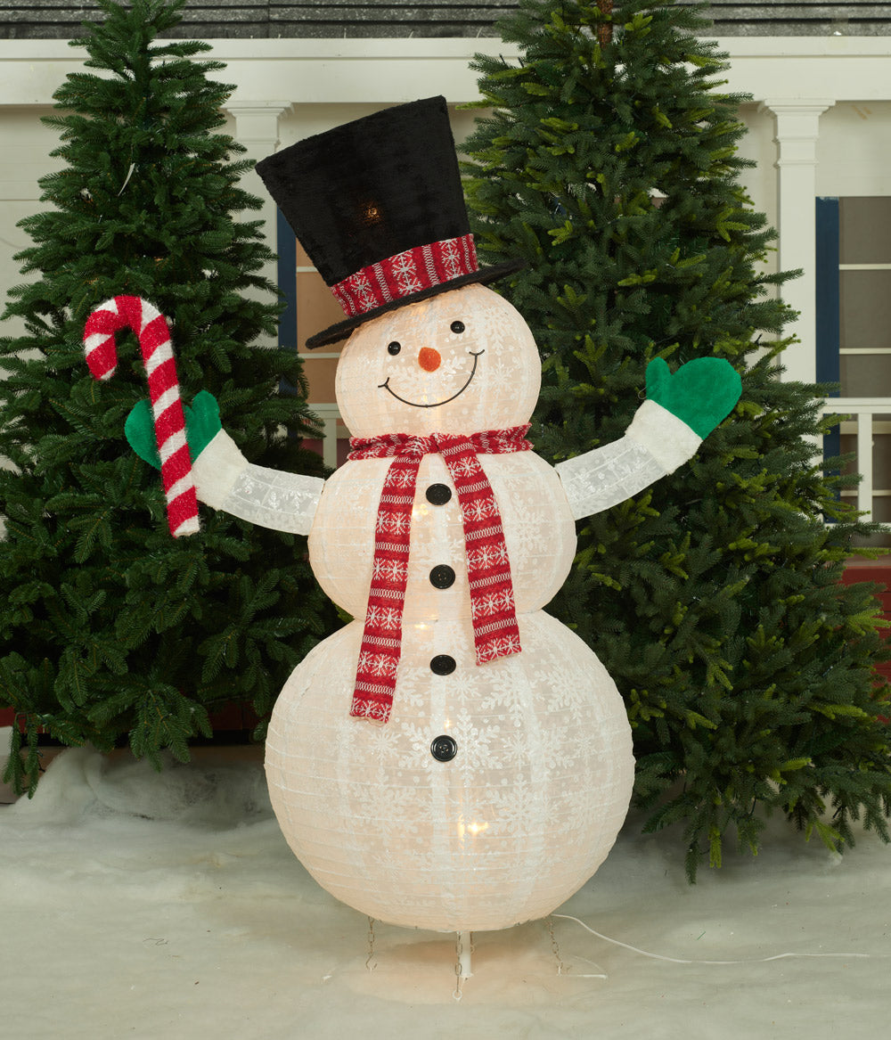 60" UL Pop-Up Snowman With Candy Cane Sculpture