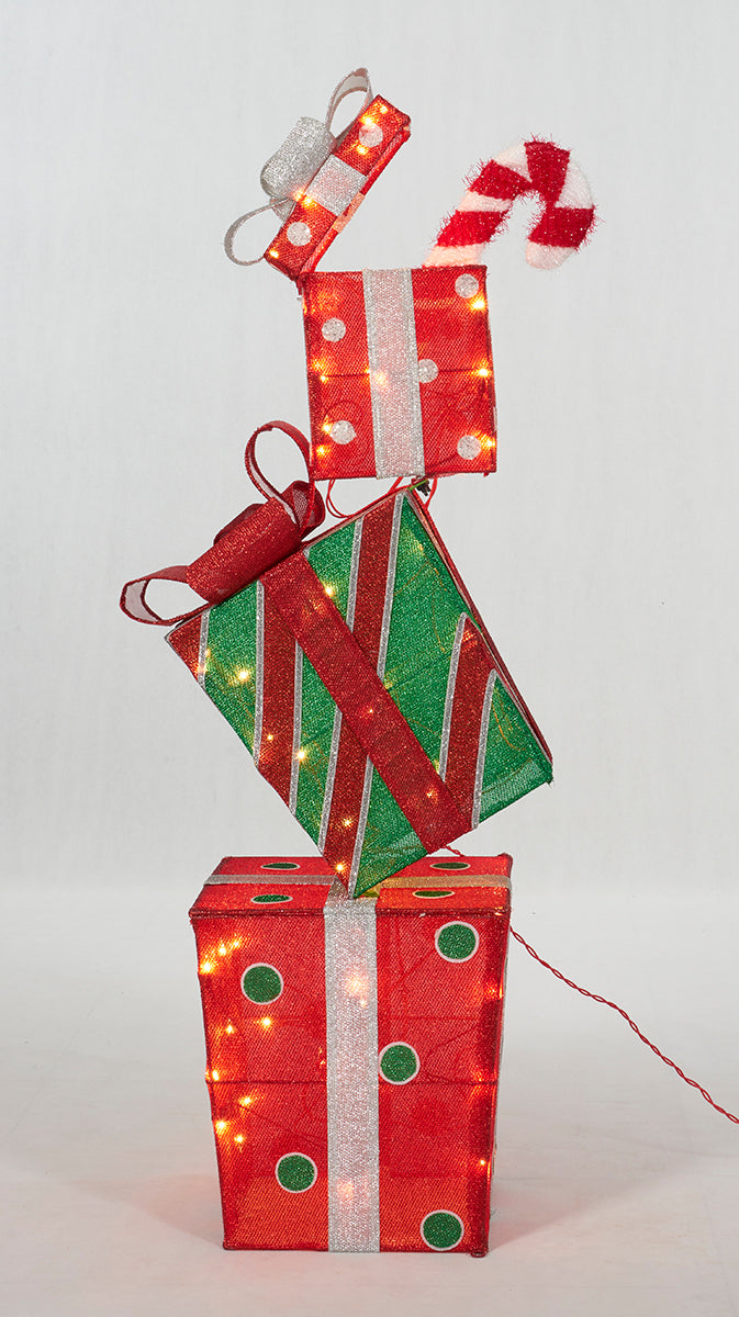 48-Inch Stacked Gift Box Sculpture Christmas Décor