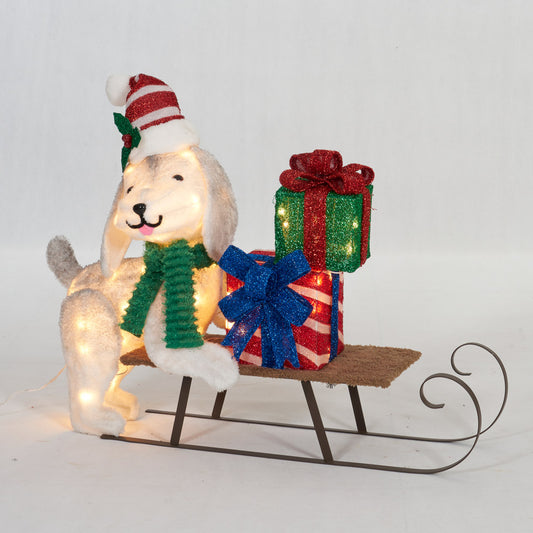 31-1/2" UL Plush Dog And Sleigh Sculpture