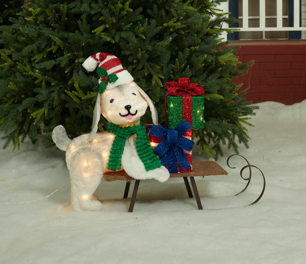 31-1/2-Inch Plush Dog And Sleigh Sculpture Christmas Décor image 6