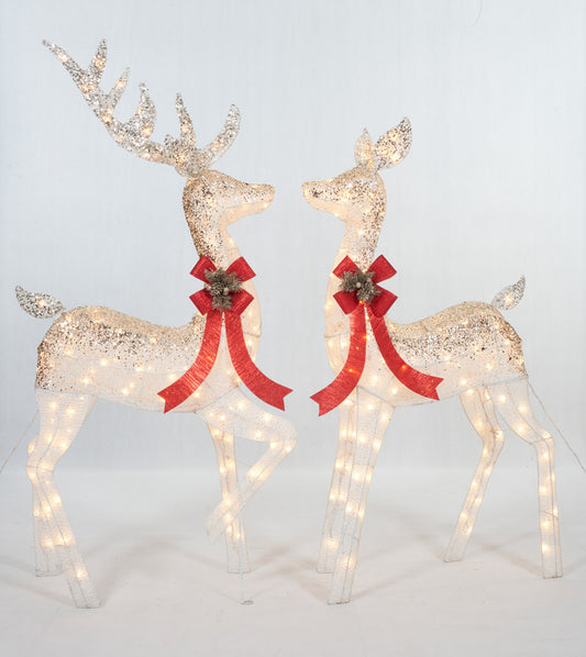 Set of 2 Ombre Glittering Thread Buck And Doe Sculpture Christmas Décor