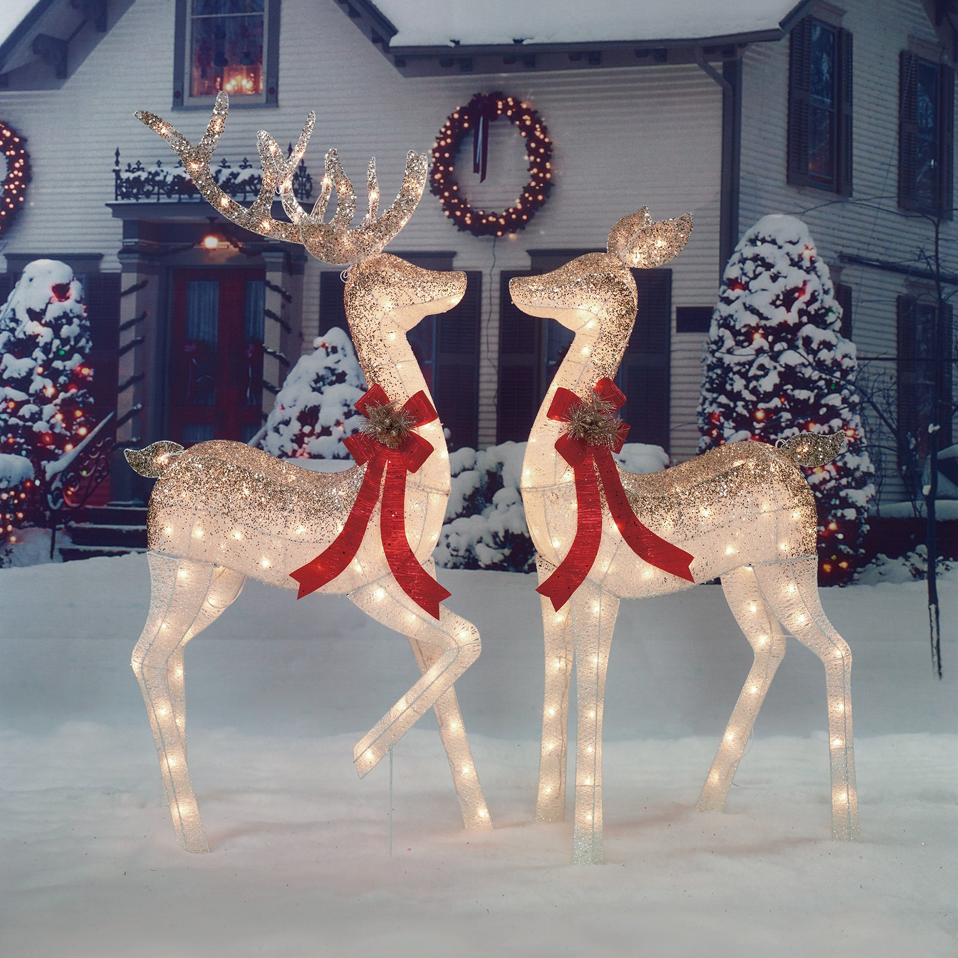Set of 2 Ombre Glittering Thread Buck And Doe Sculpture Christmas Décor image 6