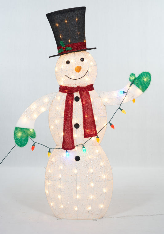 62-Inch Snowman With String Lights Sculpture Christmas Décor