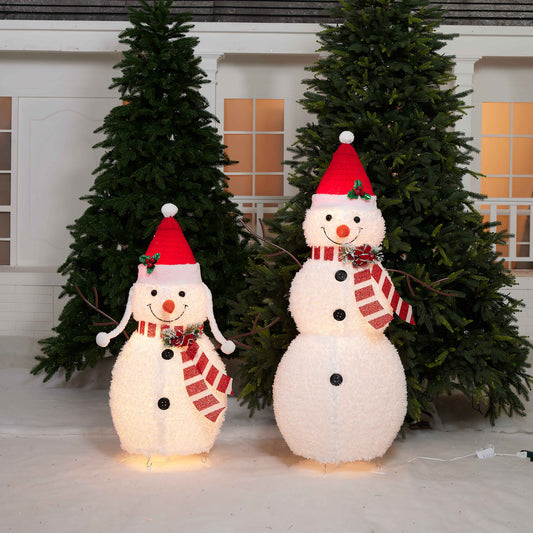 Set of 2 Pop Up Snowmen Sculpture Christmas Décor image 2