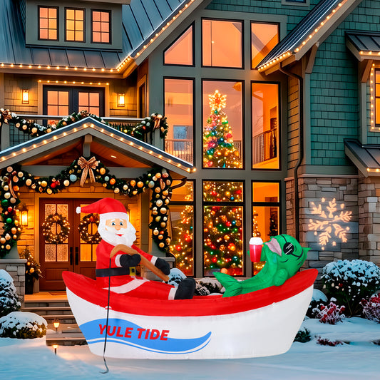 8-Ft Wide Fishing Santa in Boat Christmas Inflatable lifestyle