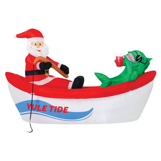 8-Ft Wide Fishing Santa in Boat Christmas Inflatable