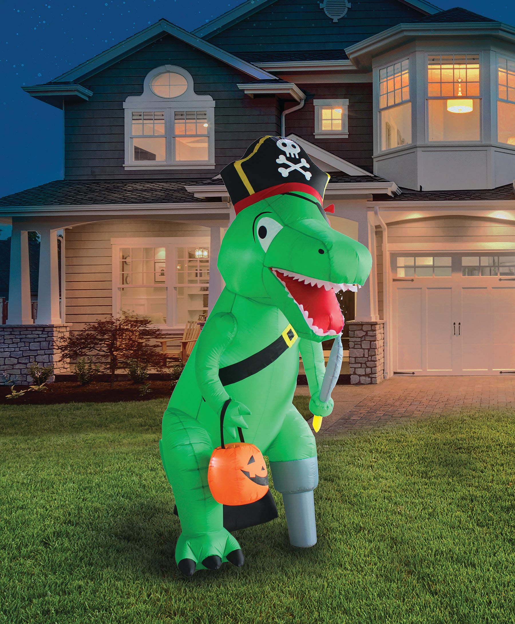 A Holiday Company 8ft Inflatable Dino Pirate, 8 ft Tall, Multi