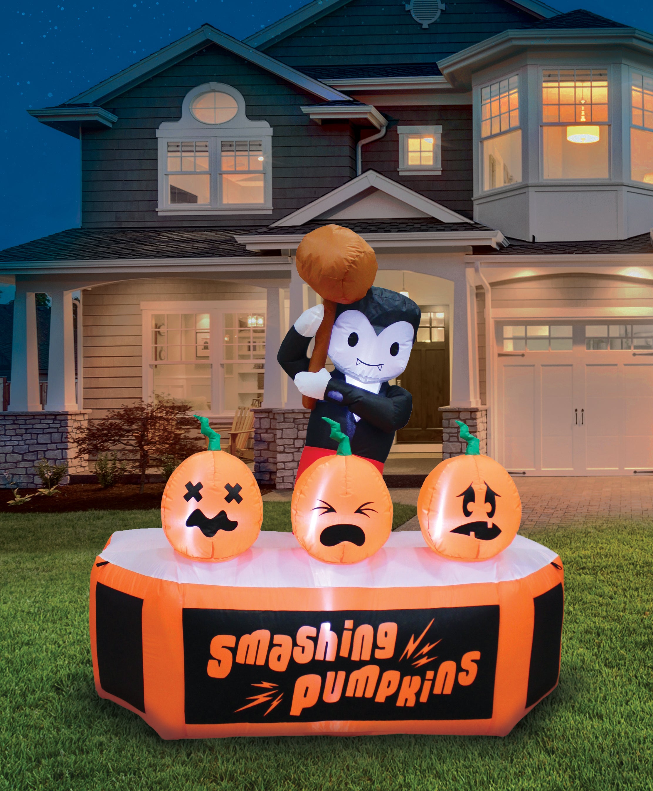 A Holiday Company 5ft Inflatable Smashing Pumpkins, 5 ft Tall, Multi
