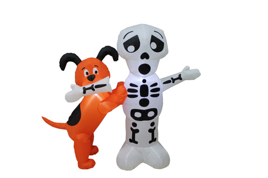 A Holiday Company 4ft Inflatable Skeleton with Dog, 4 ft Tall