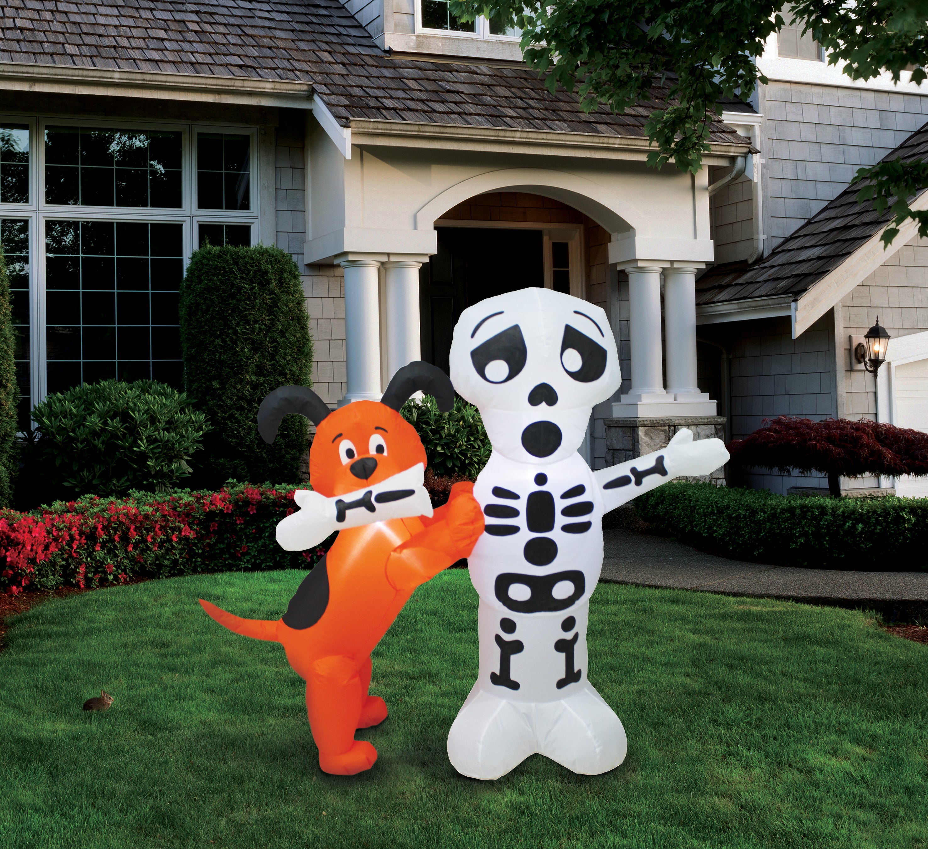 A Holiday Company 4ft Inflatable Skeleton with Dog, 4 ft Tall, Multi