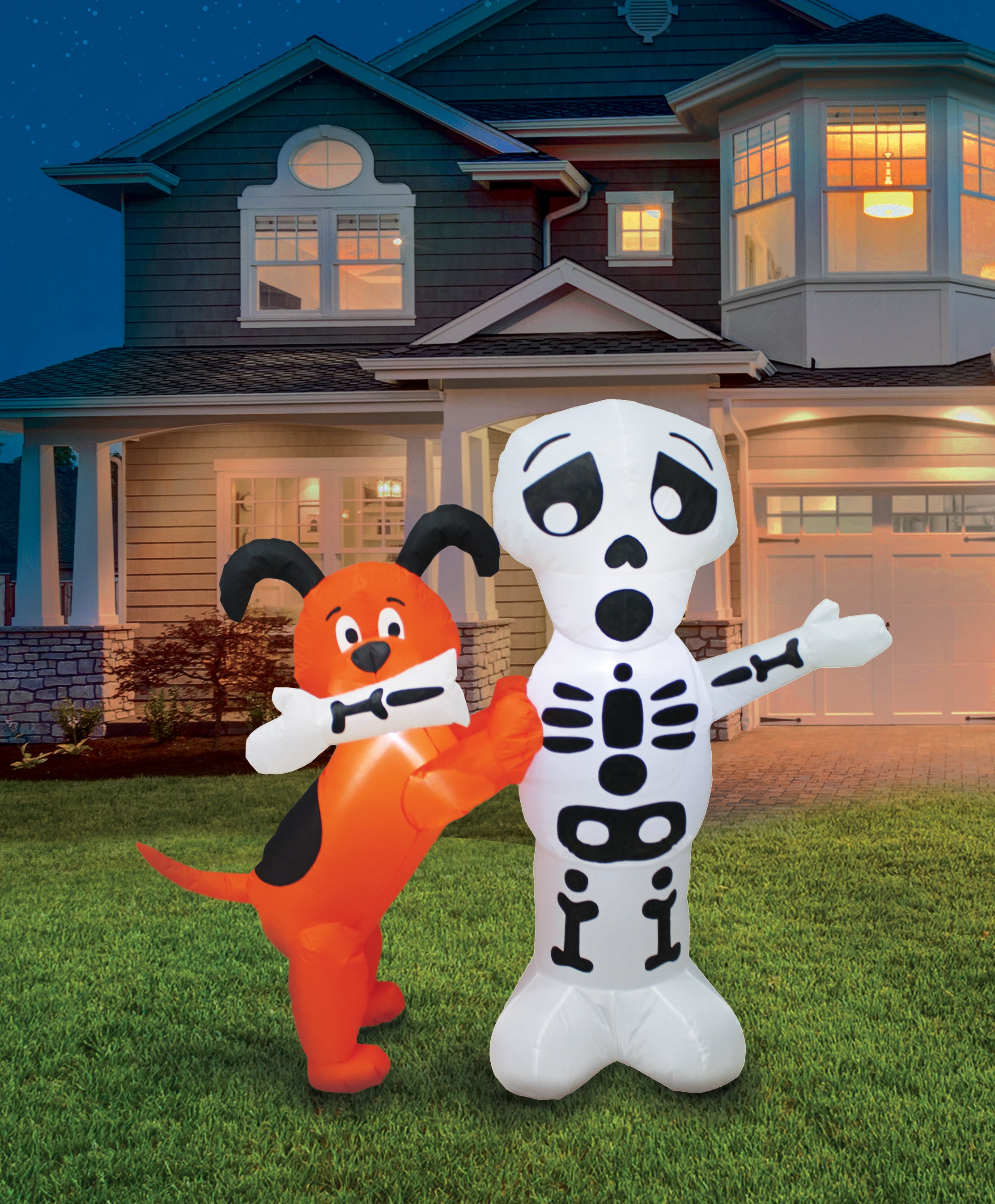A Holiday Company 4ft Inflatable Skeleton with Dog, 4 ft Tall, Multi