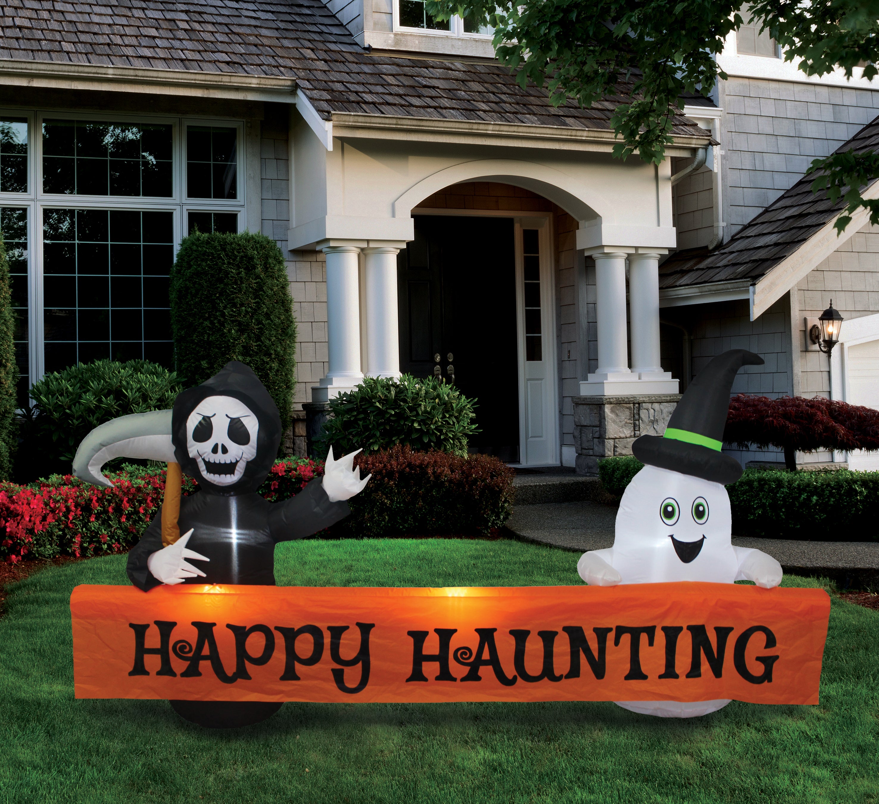 A Holiday Company 8ft Inflatable Happy Haunting Banner, 4 ft Tall, Multi