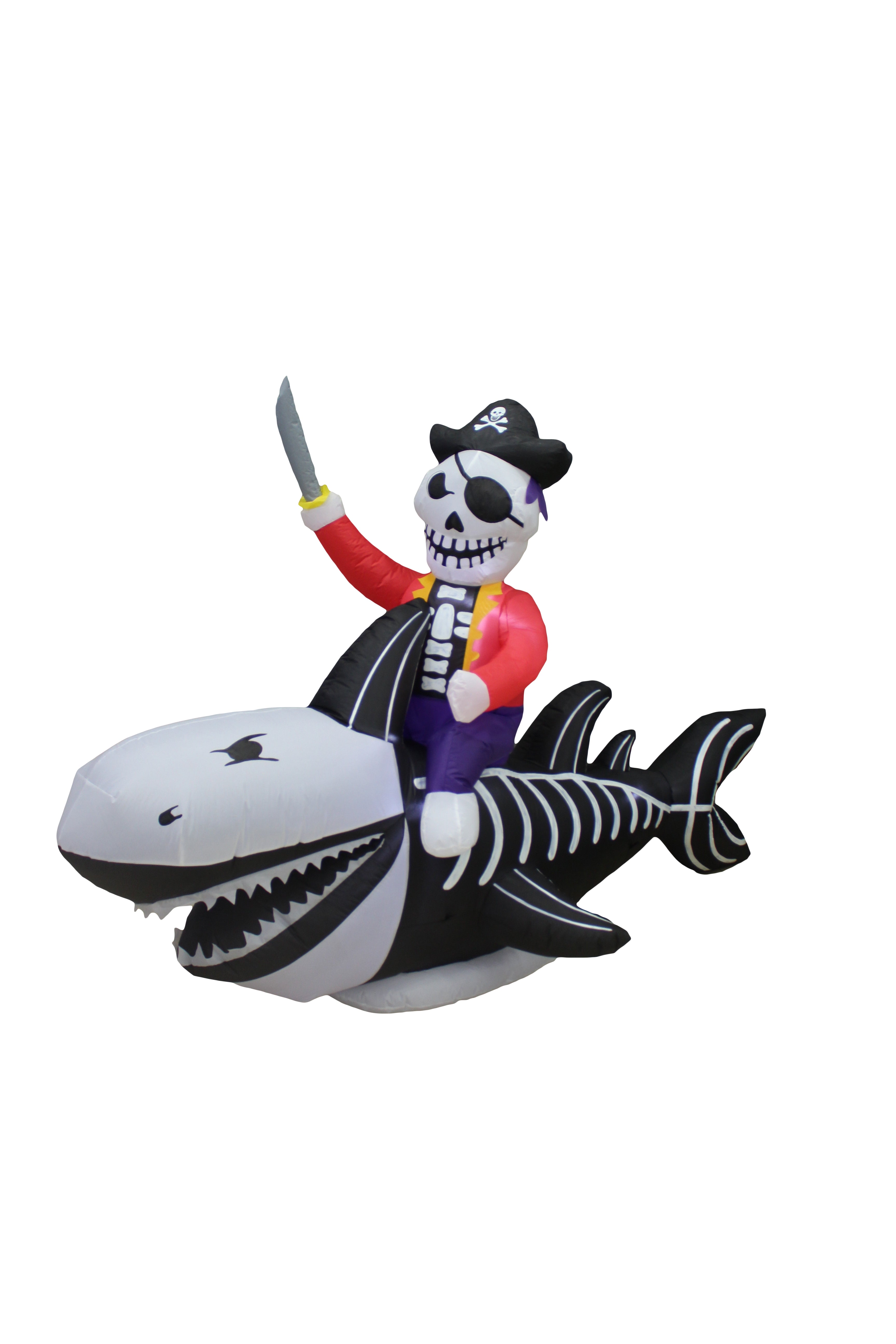 A Holiday Company 8ft Inflatable Skeleton Shark and Pirate, 5 ft Tall, Multi