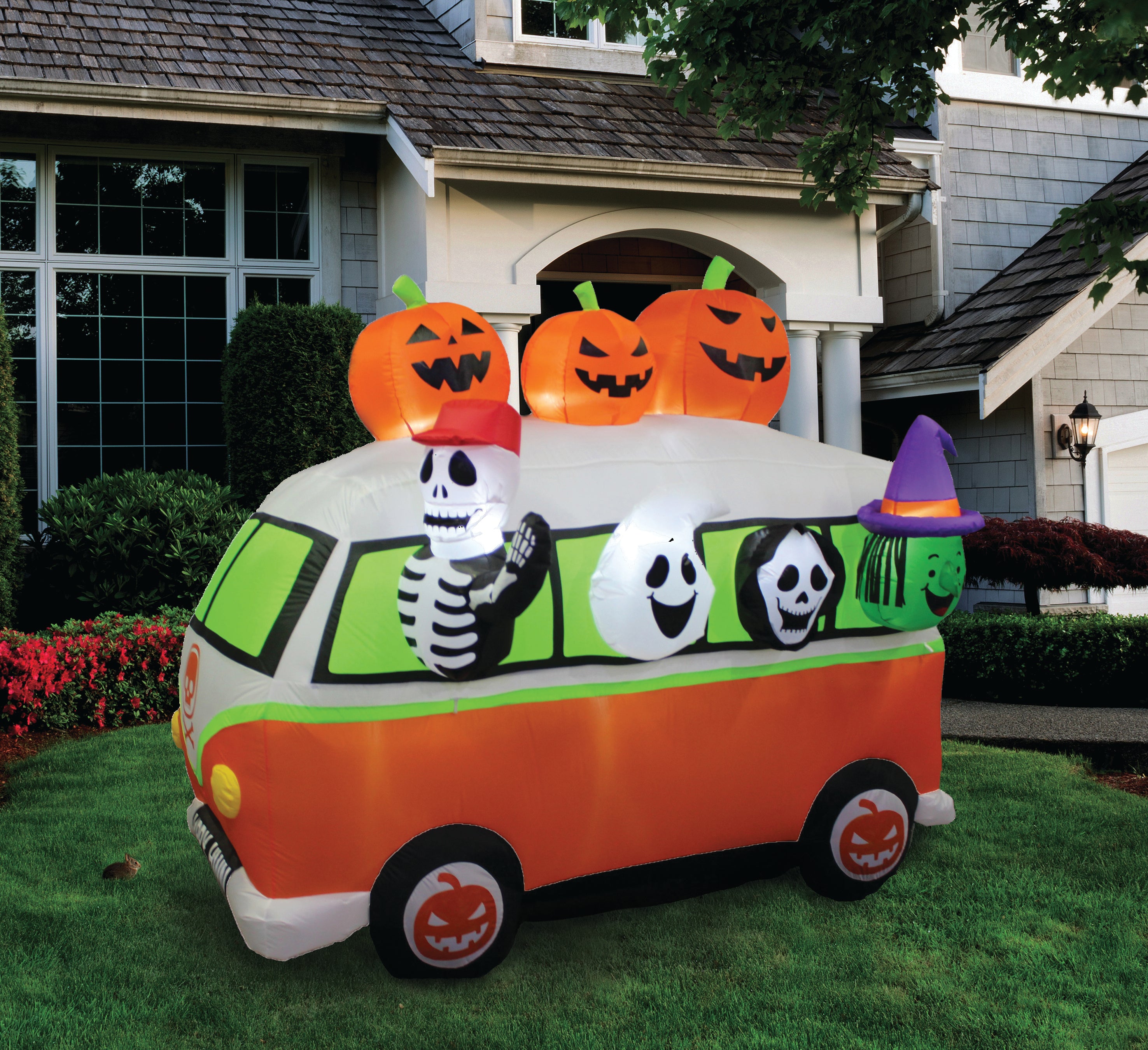 A Holiday Company 7FT inflatable Halloween Vintage Bus, 6 ft Tall, Multi