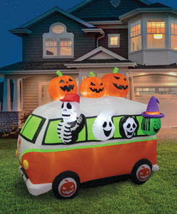A Holiday Company 7FT inflatable Halloween Vintage Bus, 6 ft Tall, Multi