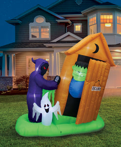 A Holiday Company 6ft Inflatable Animated Monster Outhouse Scene, 6.5 ft Tall, Multi