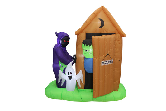 A Holiday Company 6ft Inflatable Animated Monster Outhouse Scene, 6.5 ft Tall