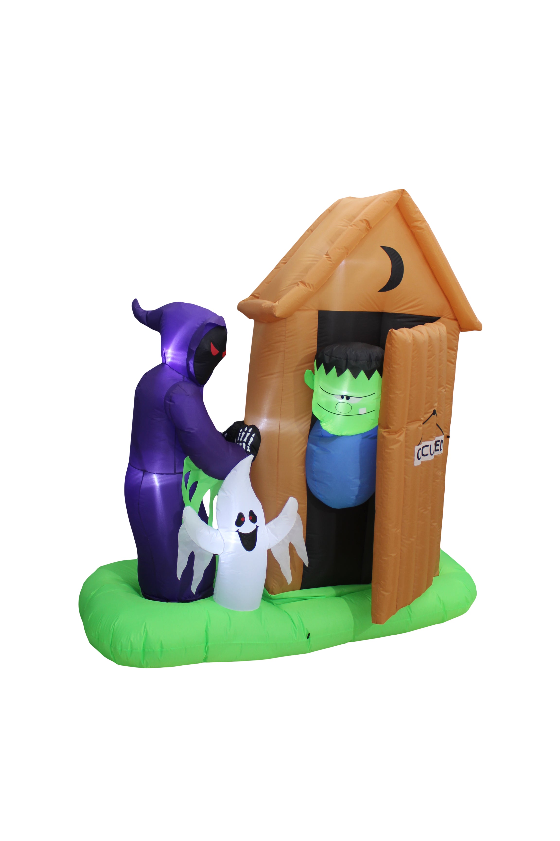 A Holiday Company 6ft Inflatable Animated Monster Outhouse Scene, 6.5 ft Tall, Multi