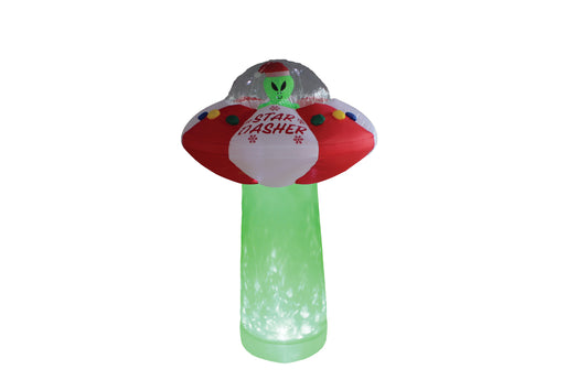 A Holiday Company 7ft Tall Star Dasher UFO with Green Shimmer Light, 7 ft Tall, Multi