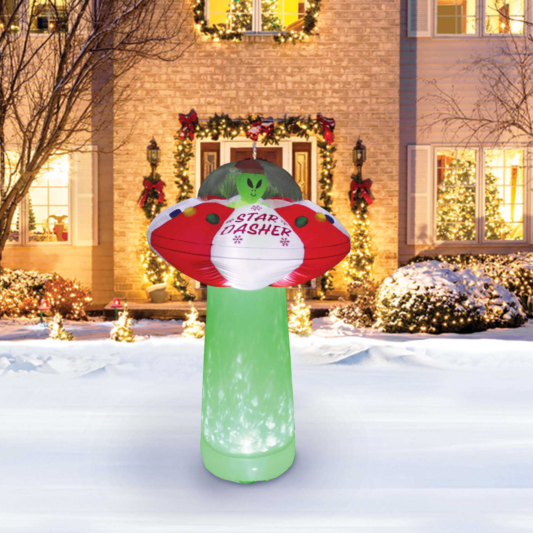 7-Ft Star Dasher UFO with Green Shimmer Light Christmas Inflatable lifestyle