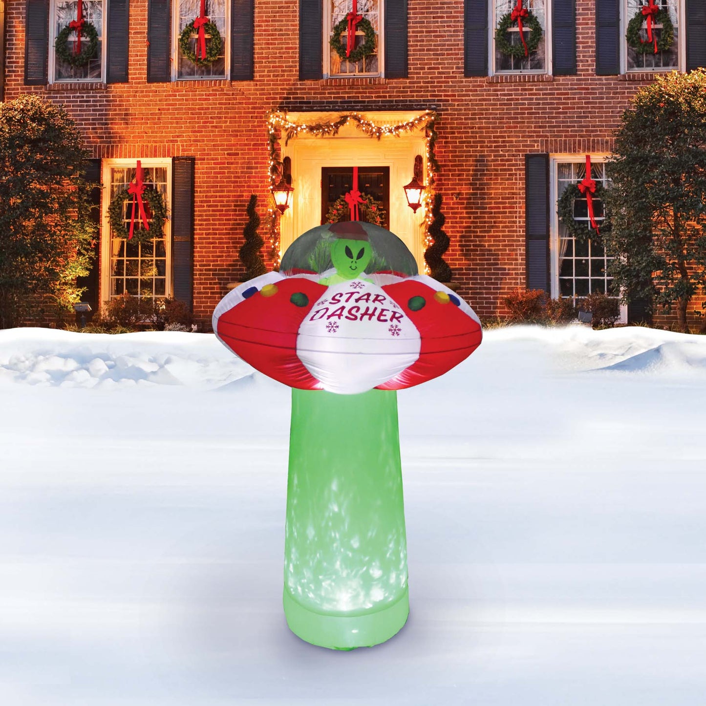 7-Ft Star Dasher UFO with Green Shimmer Light Christmas Inflatable lifestyle