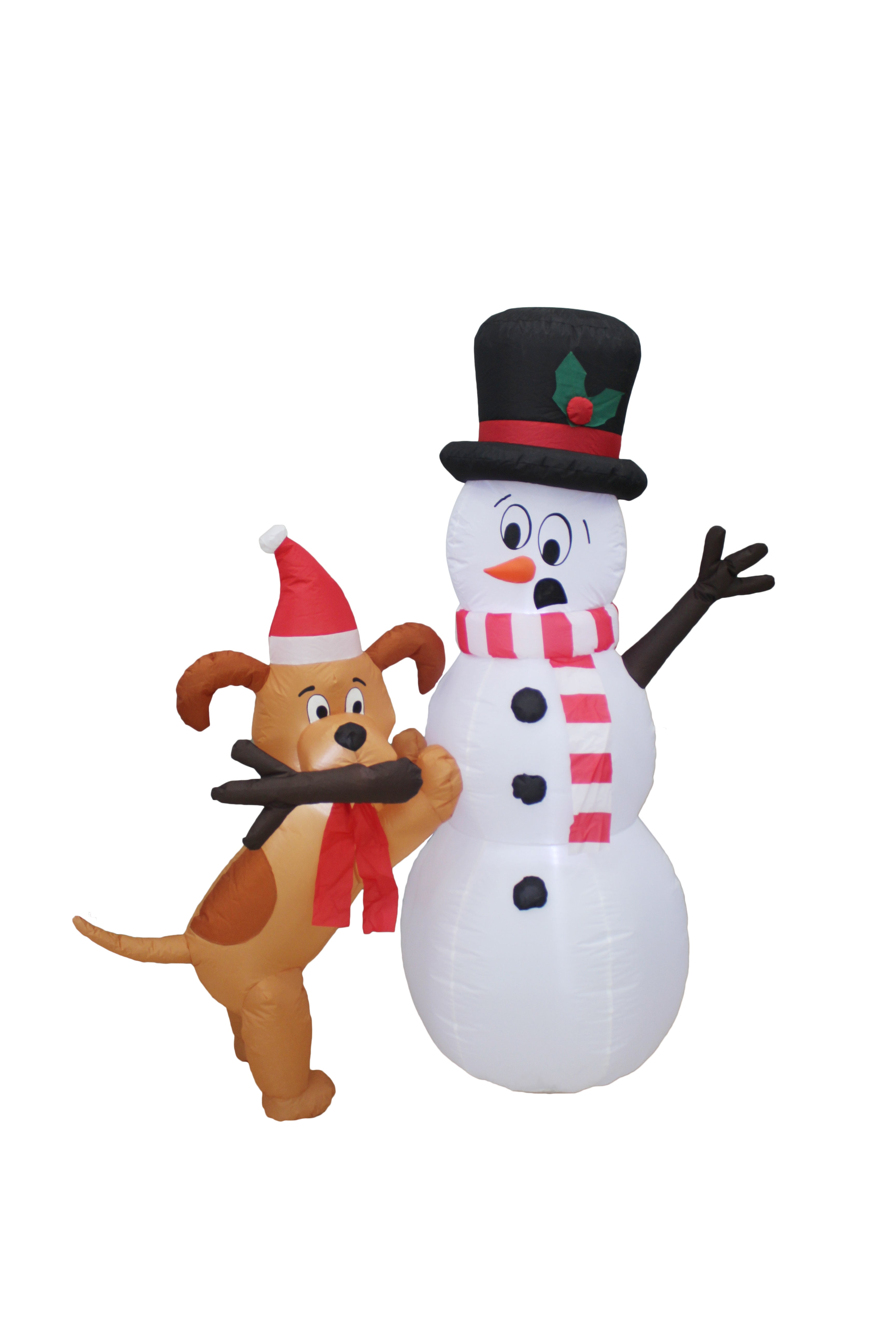 A Holiday Company 6ft Tall Animated Puppy and Snowman Scene, 5 ft Tall, Multi