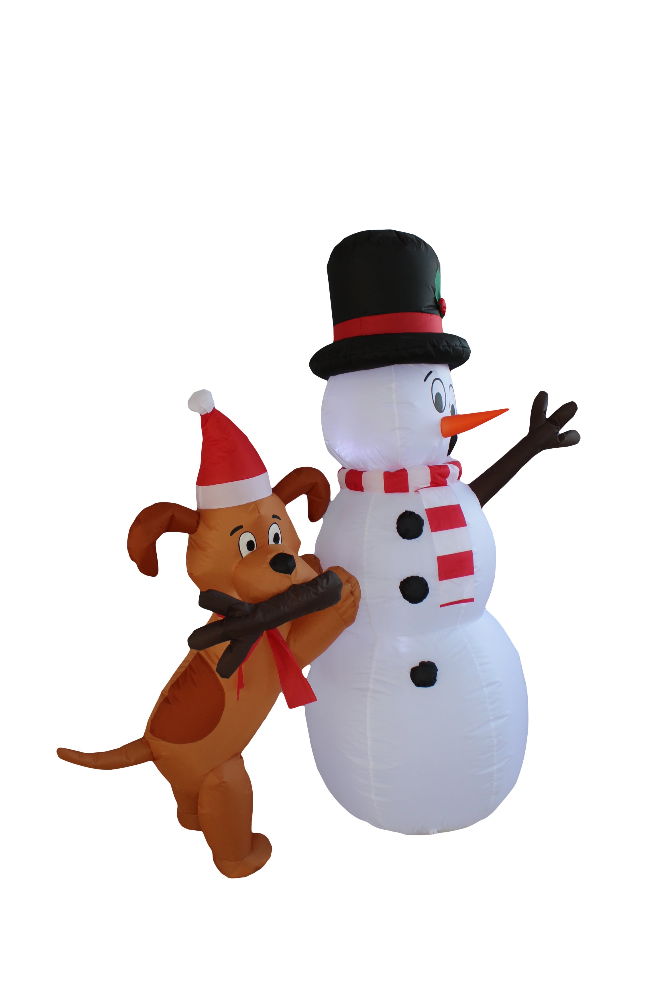 A Holiday Company 6ft Tall Animated Puppy and Snowman Scene, 5 ft Tall, Multi