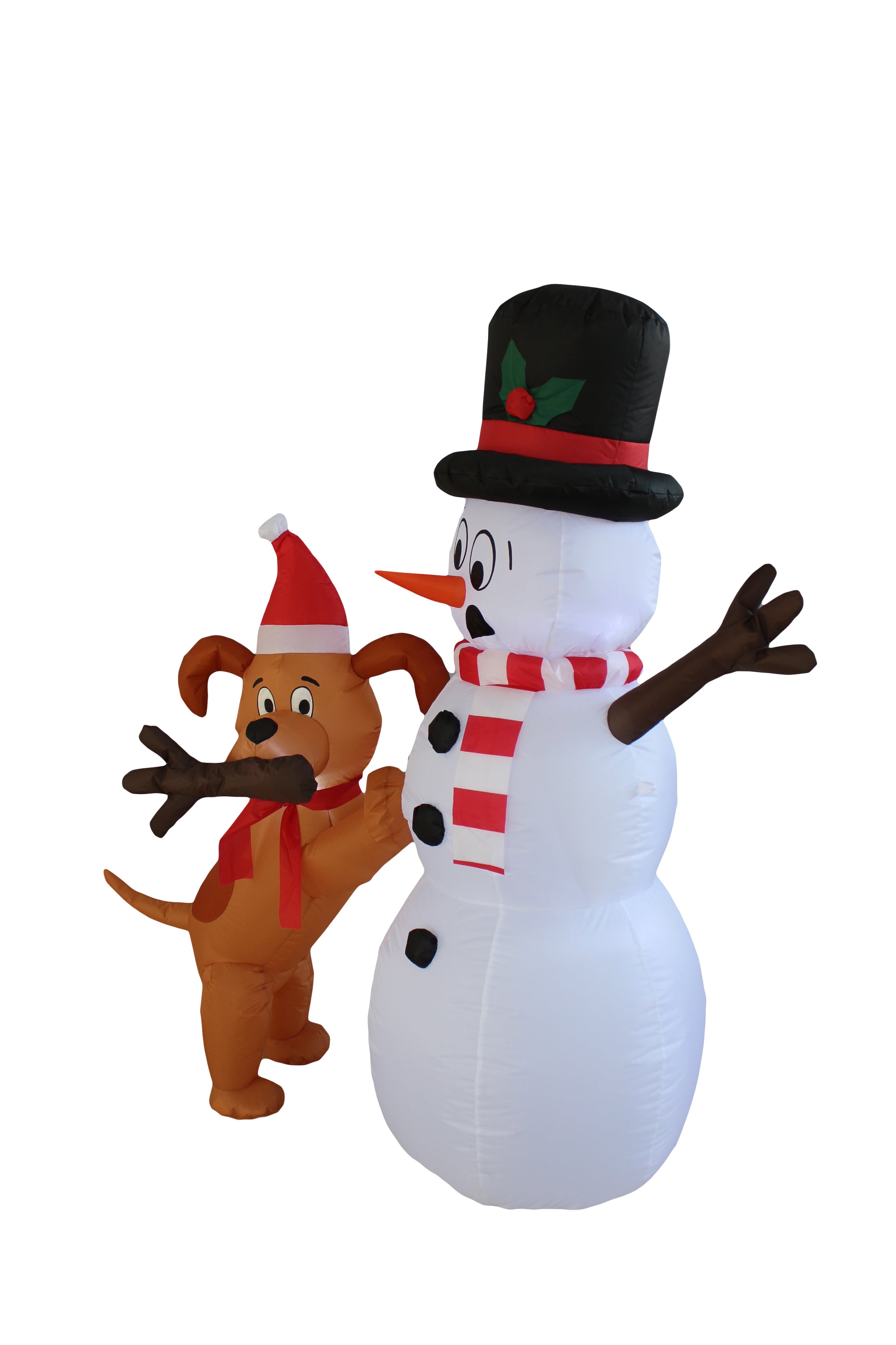 A Holiday Company 6ft Tall Animated Puppy and Snowman Scene, 5 ft Tall, Multi