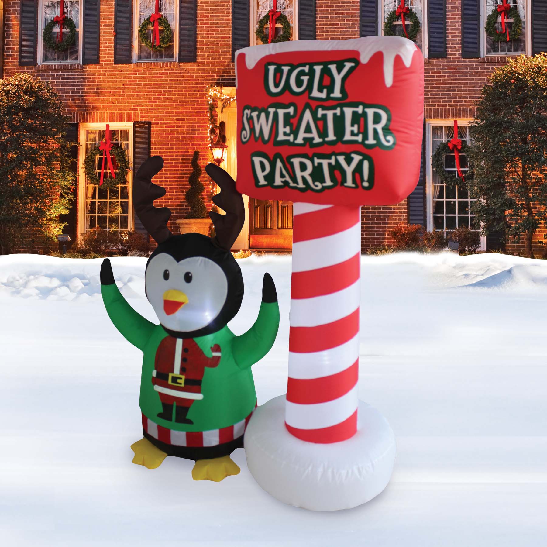 5-Ft Ugly Sweater Party Penguin Christmas Inflatable image 2