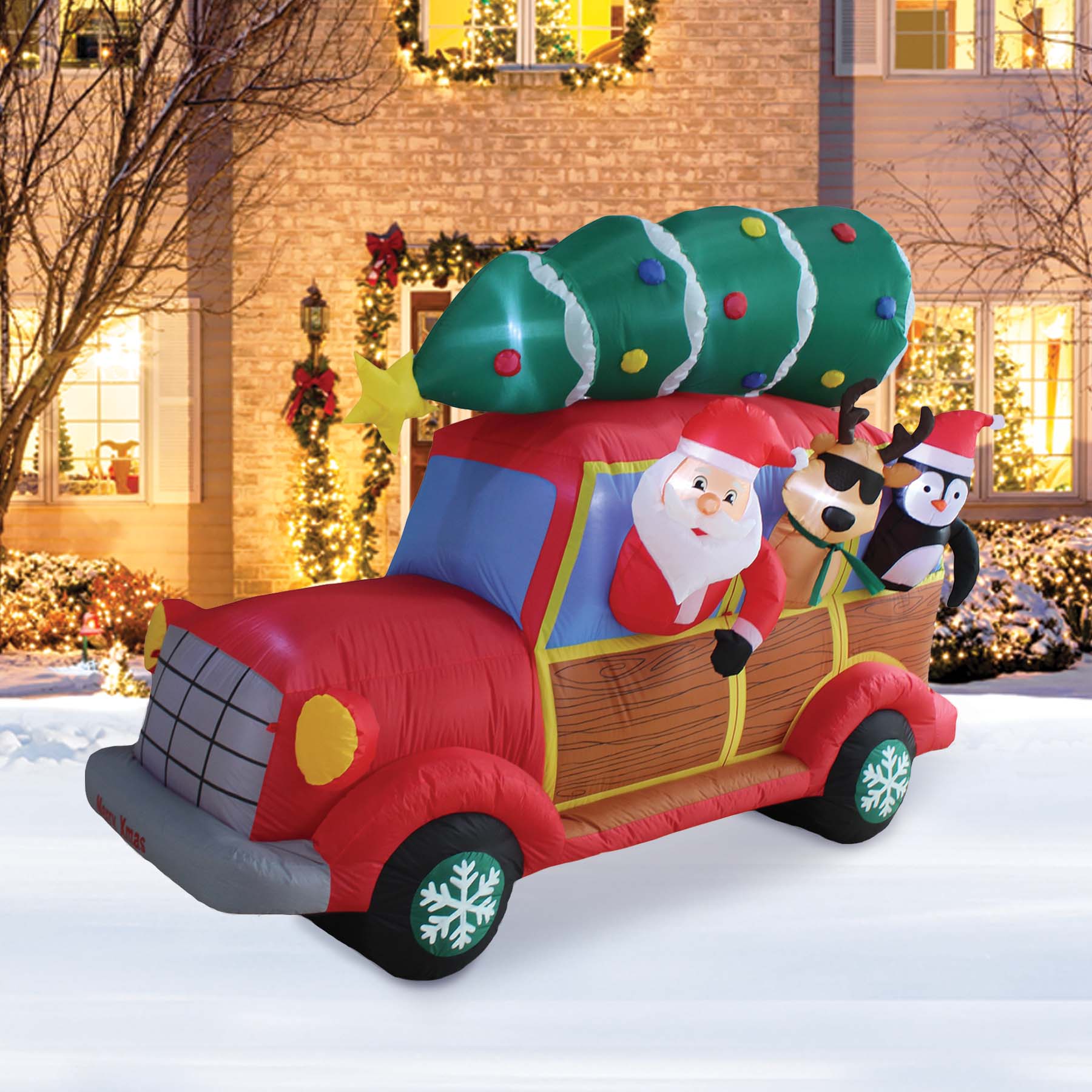 8-Ft Wide Santa's Christmas Woody Van Inflatable lifestyle