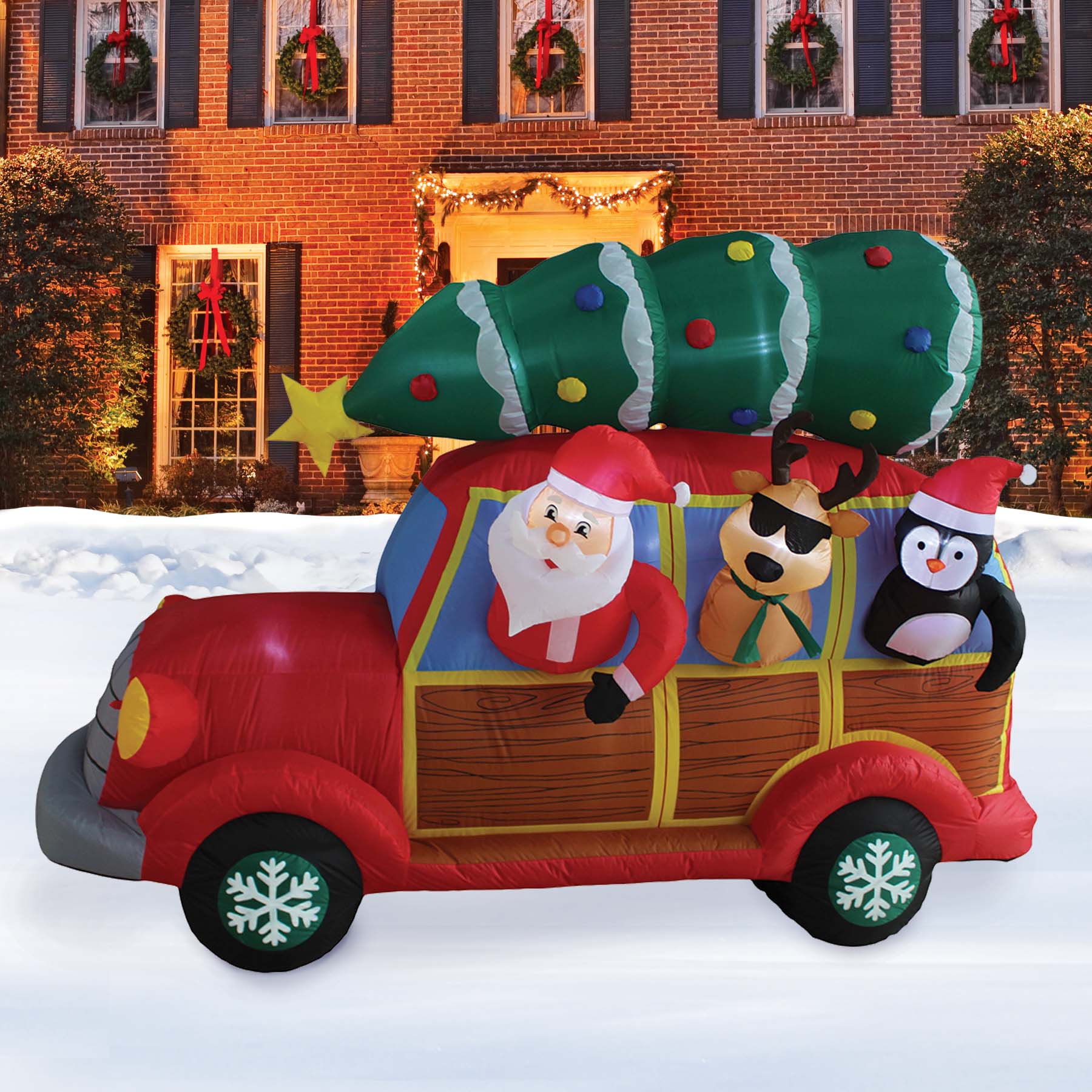 8-Ft Wide Santa's Christmas Woody Van Inflatable lifestyle